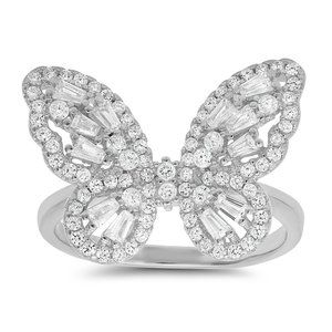 Silver/Gold Diamond Baguette Butterfly Ring - size 6-10 available!